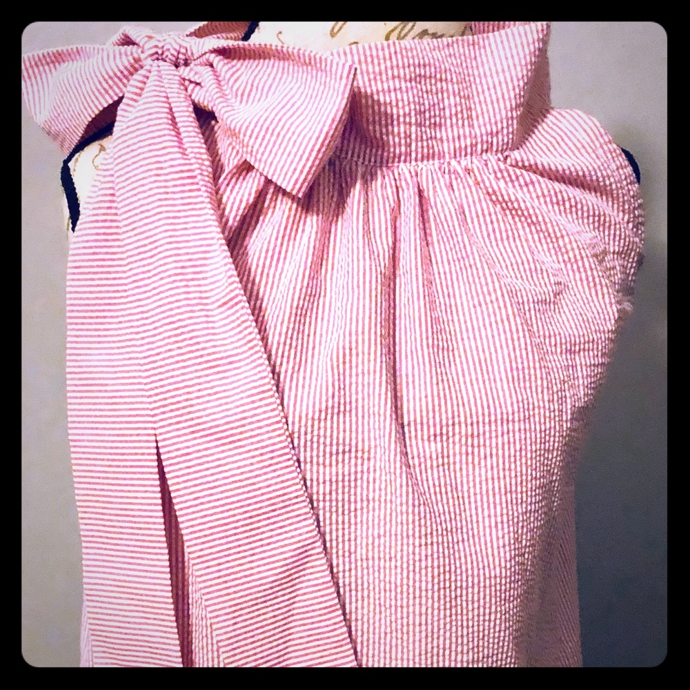 EUC Tie Neck w/ Bow Seersucker Dress